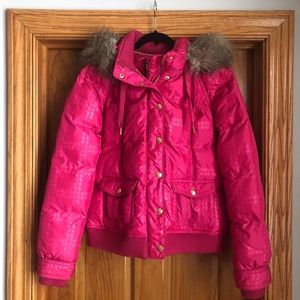 Juicy Couture Pink Puffer Jacket with Fur Trim